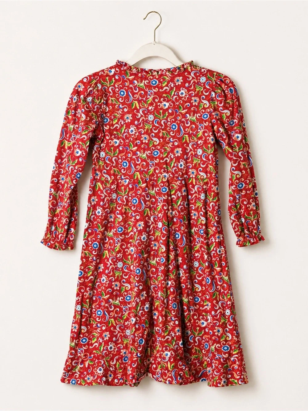 Hanna Andersson Girls Red Floral Swirl Cotton Dress Size 130 US 7/8‎